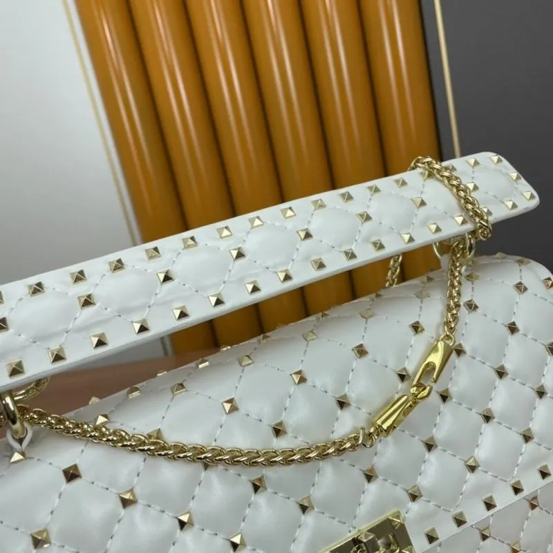 Valentino White Studded Chain Satchel Bag 966 - Image 7