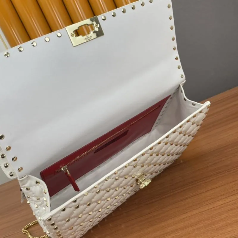 Valentino White Studded Chain Satchel Bag 966 - Image 8