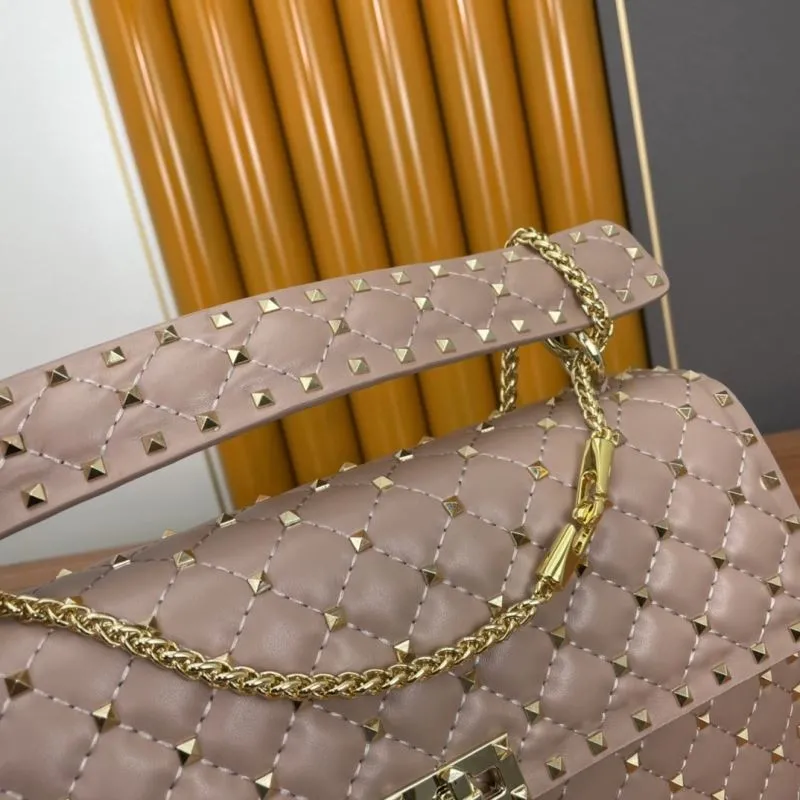 Valentino Nude Pink Studded Chain Satchel Bag 968 - Image 7