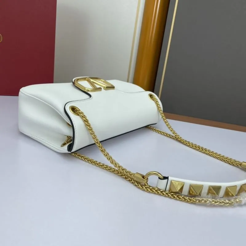 Valentino White Leather Crossbody Bag with Gold Studs - Image 6