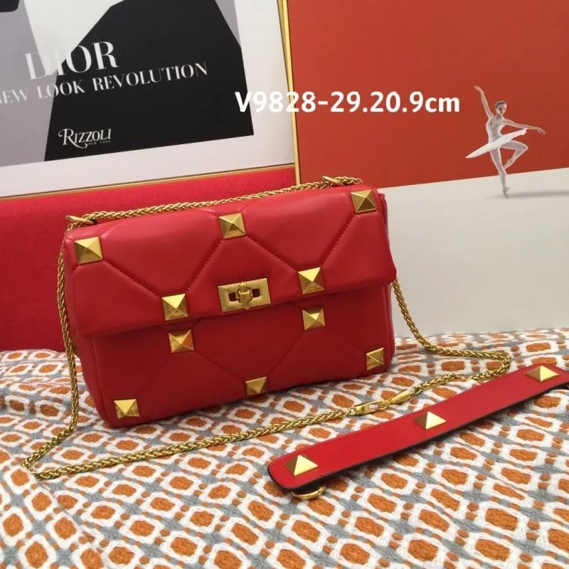Valentino Red Studded Satchel Bag V9828 - Image 3