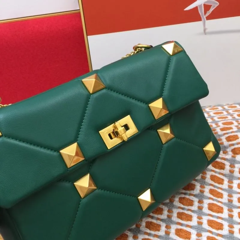 Valentino Dark Green Studded Satchel Bag V9828 - Image 4
