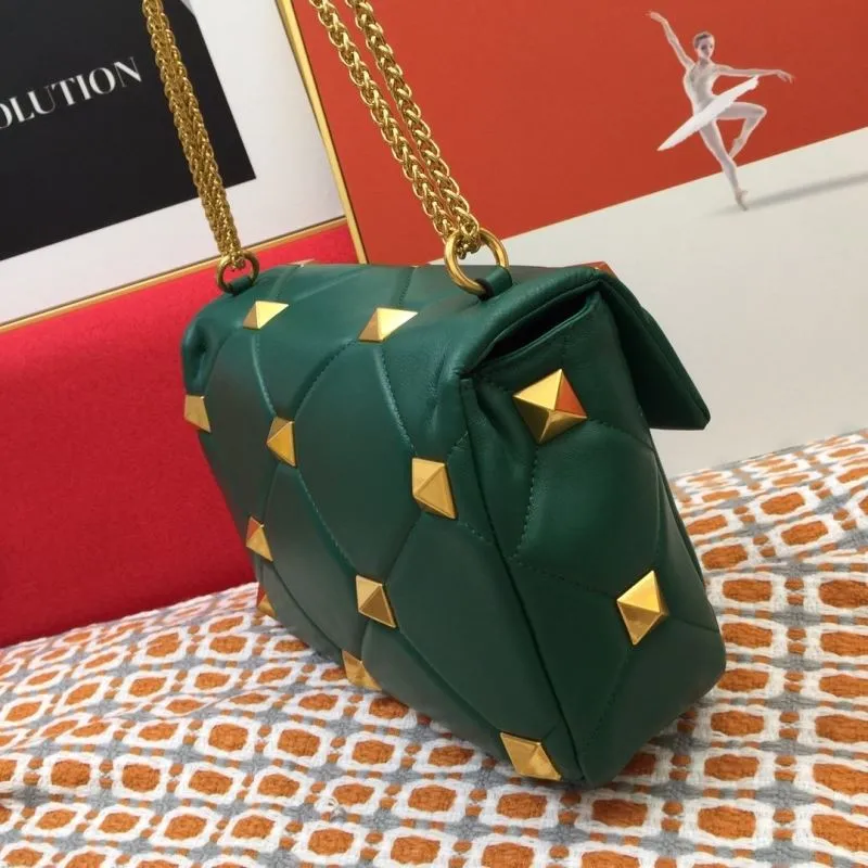 Valentino Dark Green Studded Satchel Bag V9828 - Image 5