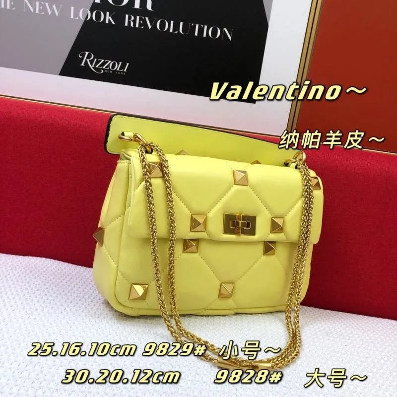 Valentino Yellow Studded Nappa Leather Satchel Bag - Image 3