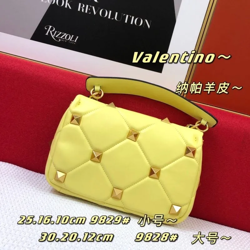 Valentino Yellow Studded Nappa Leather Satchel Bag - Image 4