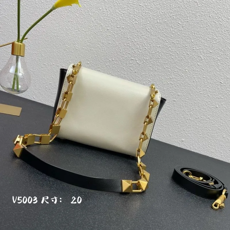 Valentino V5003 White Black Leather Satchel Bag Size 20 - Image 3