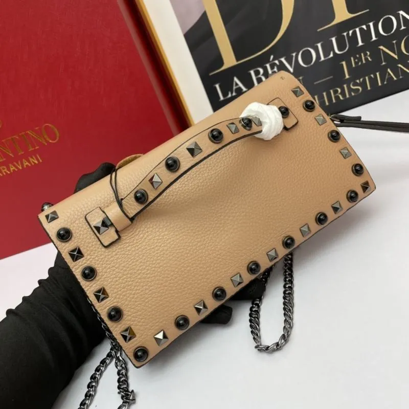 Valentino Garavani Beige Studded Crossbody Satchel Bag 1034 - Image 3