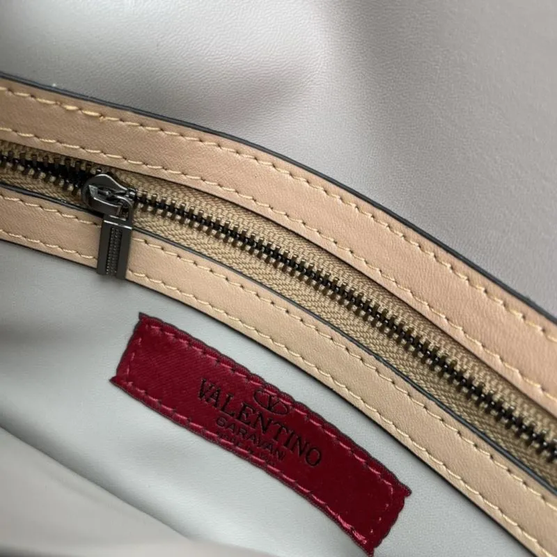 Valentino Garavani Beige Studded Crossbody Satchel Bag 1034 - Image 8