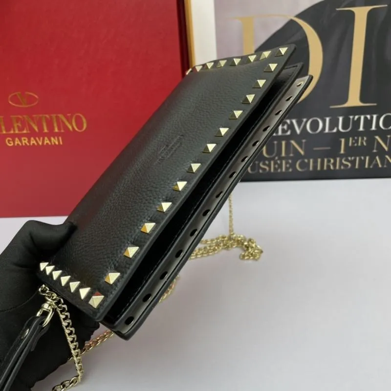 Valentino Garavani Black Rockstud Chain Wallet Bag 1037 - Image 4