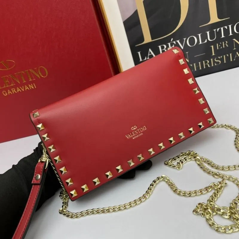 Valentino Red Studded Chain Crossbody Bag