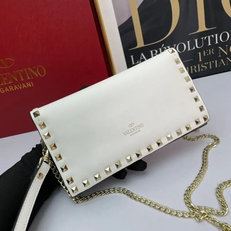 Valentino White Rockstud Chain Satchel Bag 1043