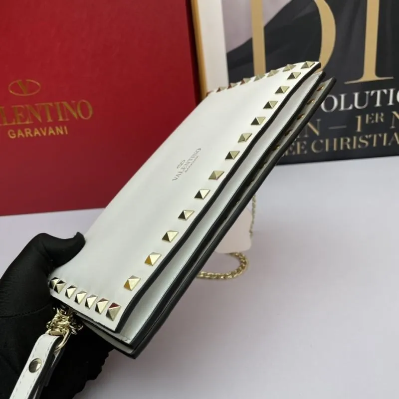 Valentino White Rockstud Chain Satchel Bag 1043 - Image 4
