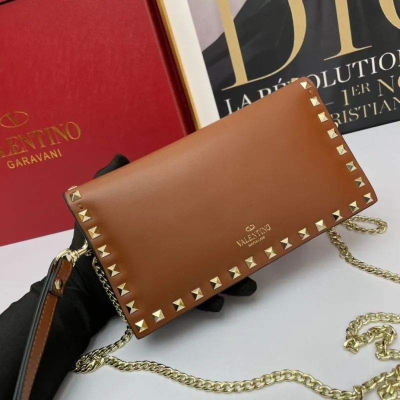 Valentino Brown Rockstud Chain Crossbody Bag