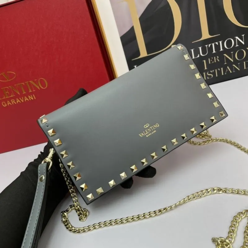 Valentino Gray Rockstud Chain Crossbody Bag 1047