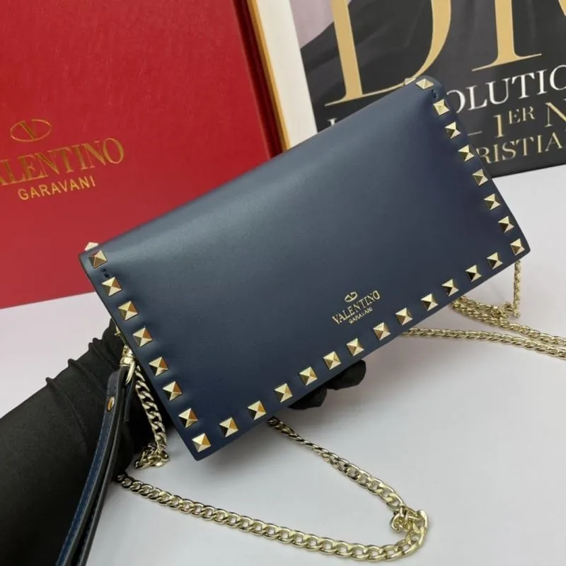 Valentino Garavani Navy Blue Rockstud Chain Crossbody Bag