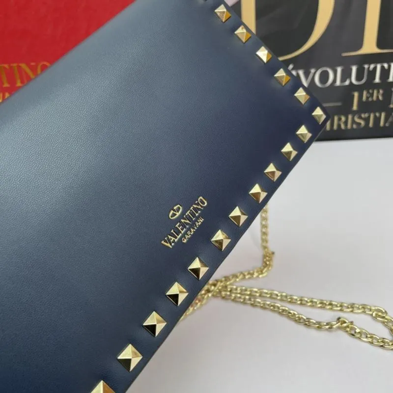 Valentino Garavani Navy Blue Rockstud Chain Crossbody Bag - Image 5