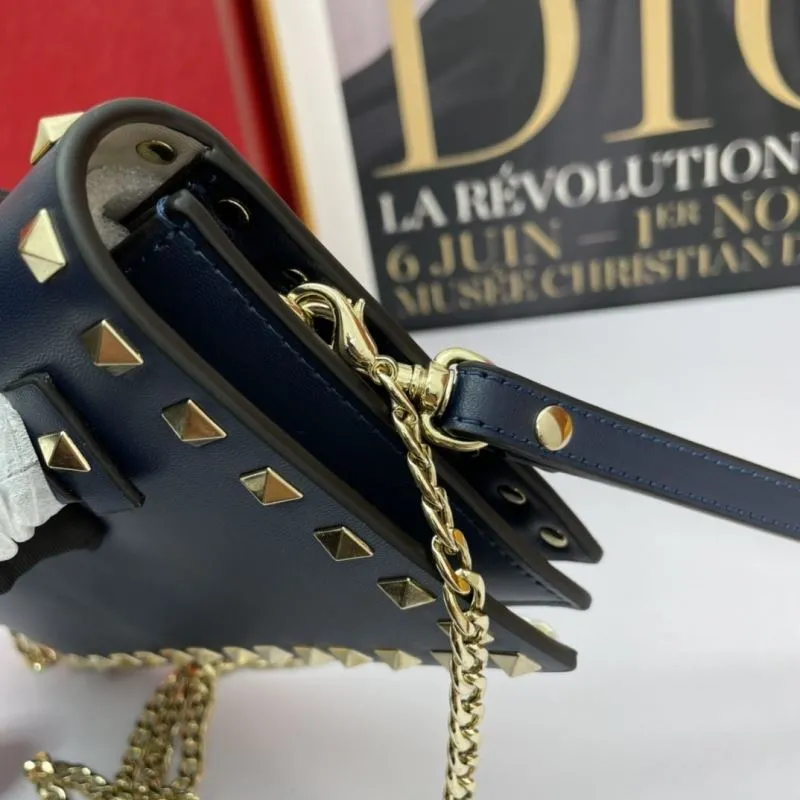 Valentino Garavani Navy Blue Rockstud Chain Crossbody Bag - Image 6