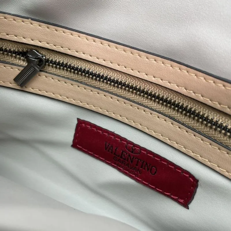Valentino Beige Rockstud Crossbody Satchel Bag 1052 - Image 8