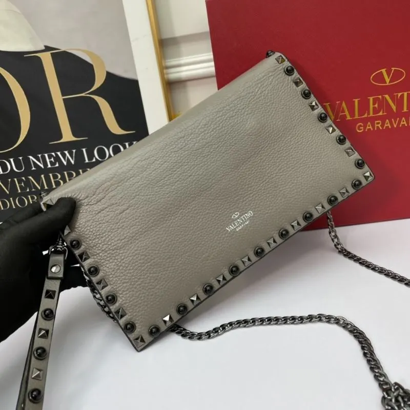 Valentino Gray Leather Studded Satchel Bag 1053