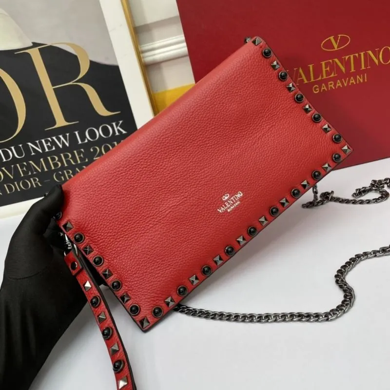 Valentino Red Leather Studded Satchel Bag