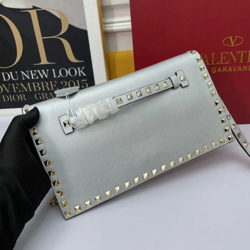 Valentino Silver Rockstud Chain Crossbody Bag 1059 - Image 3
