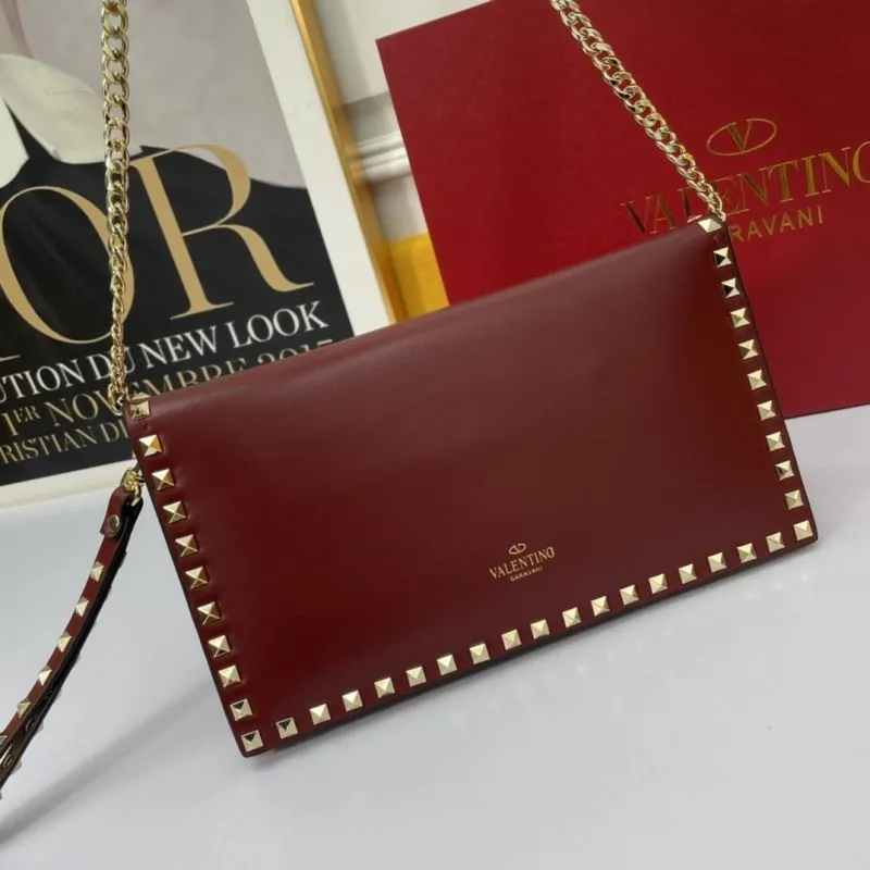 Alternative view of Valentino Rockstud Burgundy Leather Clutch Bag