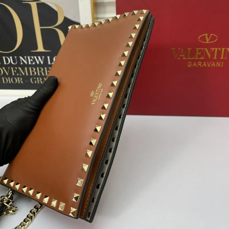 Valentino Brown Studded Chain Satchel Bag 1063 - Image 4