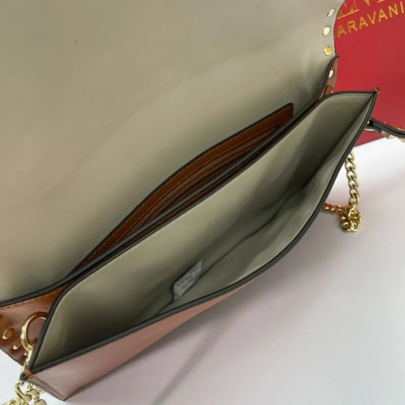 Valentino Brown Studded Chain Satchel Bag 1063 - Image 8