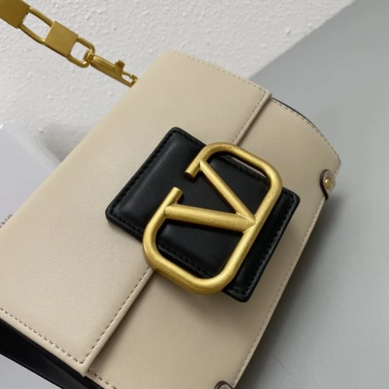 Valentino Garavani Beige Black Crossbody Satchel Bag H2056 20cm - Image 5