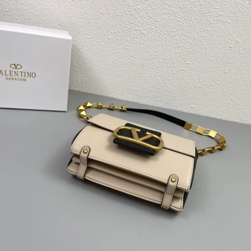 Valentino Garavani Beige Black Crossbody Satchel Bag H2056 20cm - Image 7