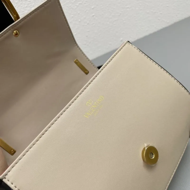 Valentino Garavani Beige Black Crossbody Satchel Bag H2056 20cm - Image 8
