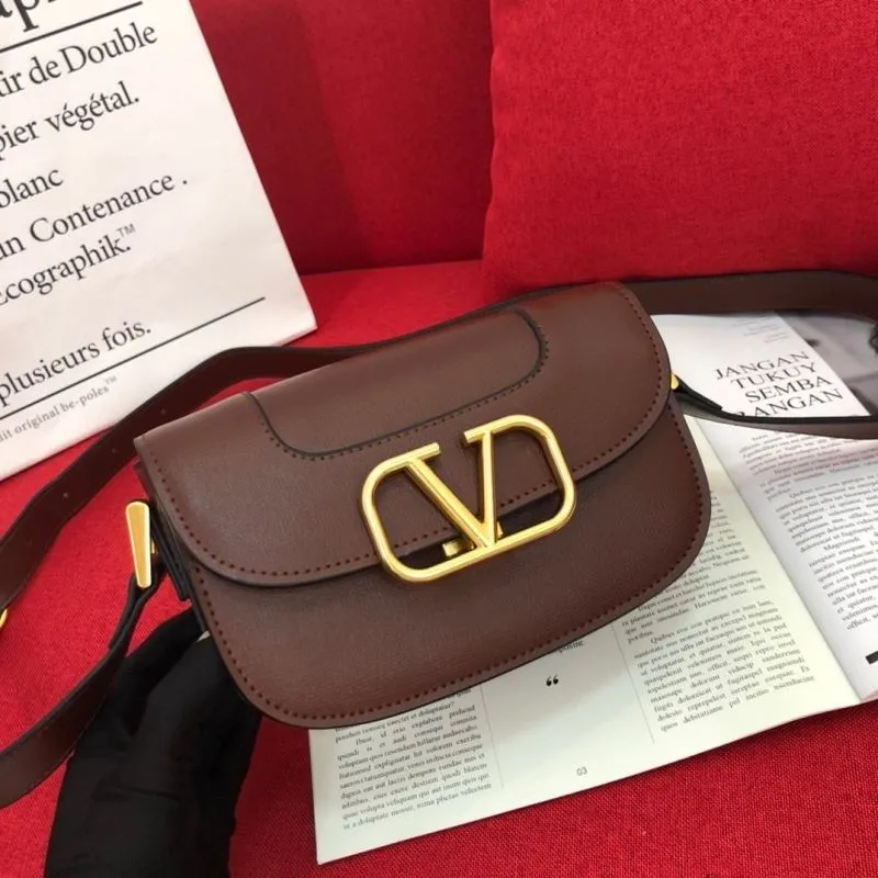 Valentino Brown Leather Crossbody Satchel Bag