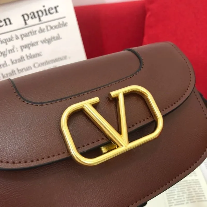 Valentino Brown Leather Crossbody Satchel Bag - Image 3