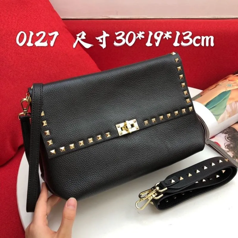 Valentino Black Studded Satchel Bag 0127 Size 30*19*13cm