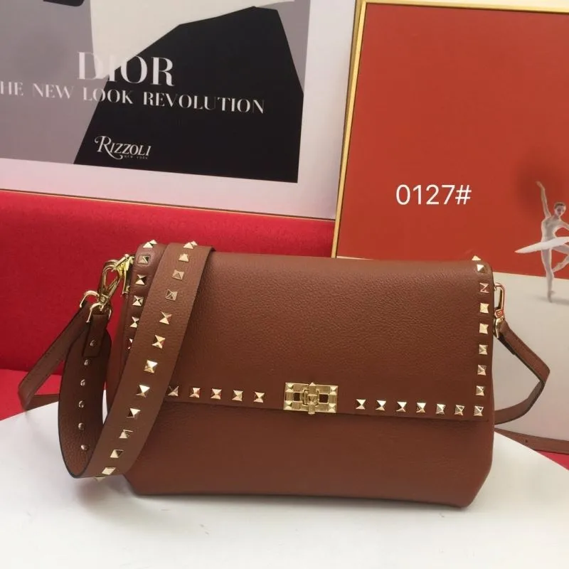 Alternative view of Valentino Brown Studded Satchel Crossbody Bag 0127
