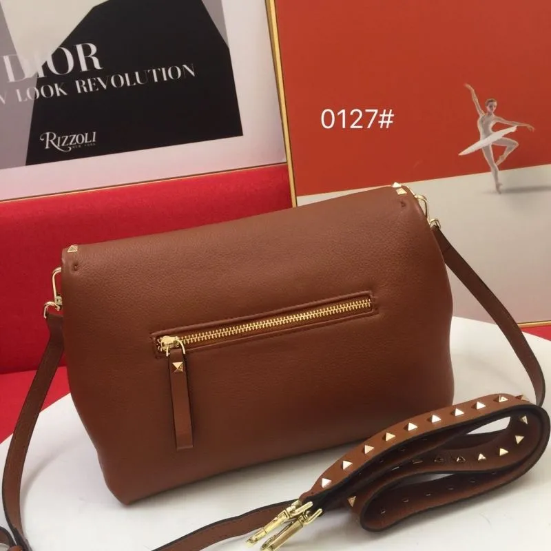 Valentino Brown Studded Satchel Crossbody Bag 0127 - Image 3