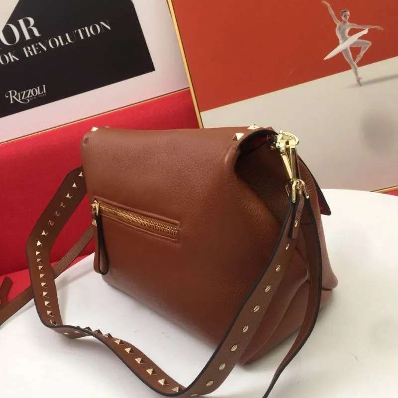 Valentino Brown Studded Satchel Crossbody Bag 0127 - Image 5