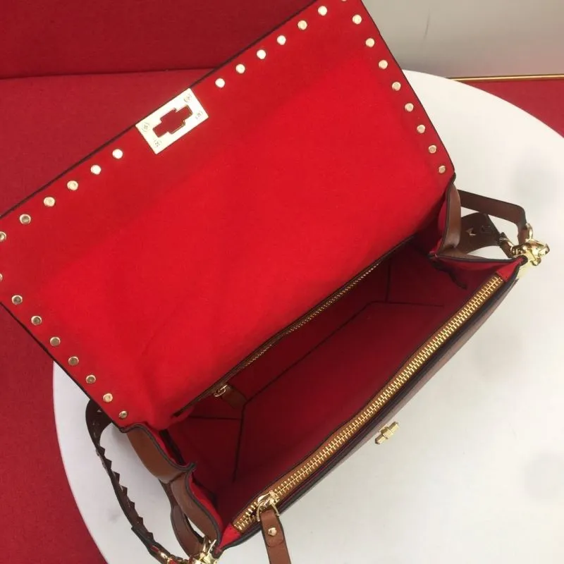 Valentino Brown Studded Satchel Crossbody Bag 0127 - Image 8