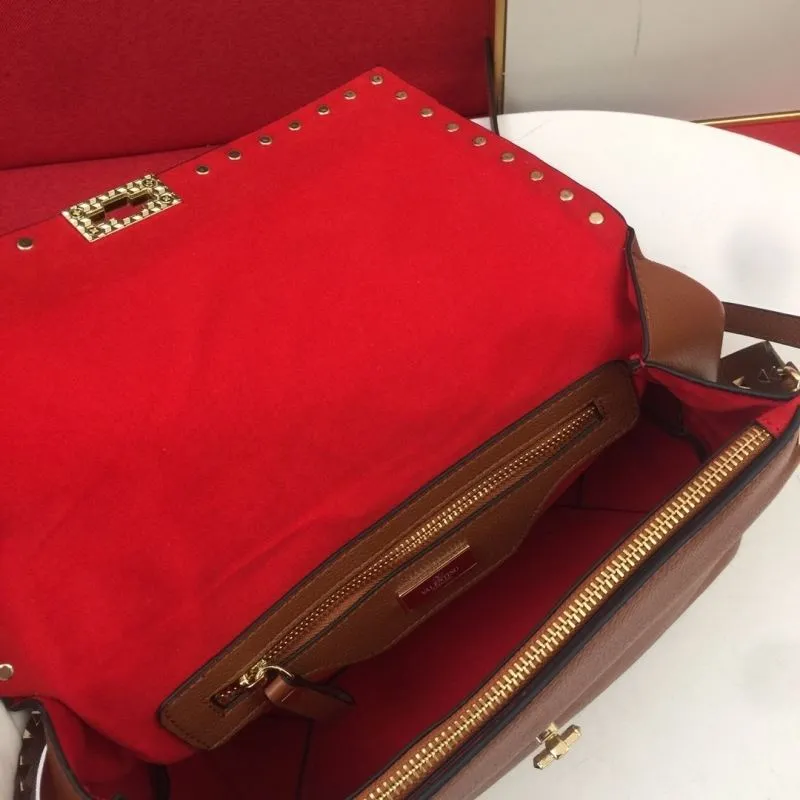 Valentino Brown Studded Satchel Crossbody Bag 0127 - Image 9