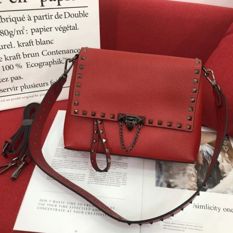 Valentino Red Studded Satchel Crossbody Bag
