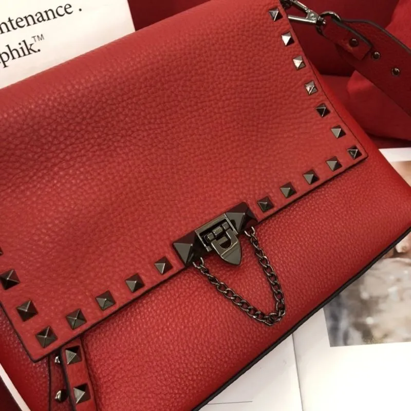 Valentino Red Studded Satchel Crossbody Bag - Image 4