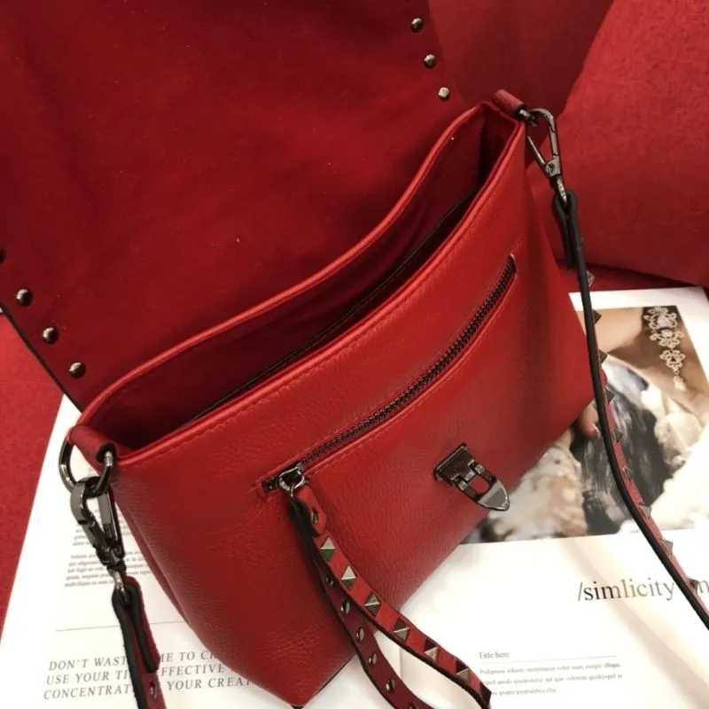 Valentino Red Studded Satchel Crossbody Bag - Image 7