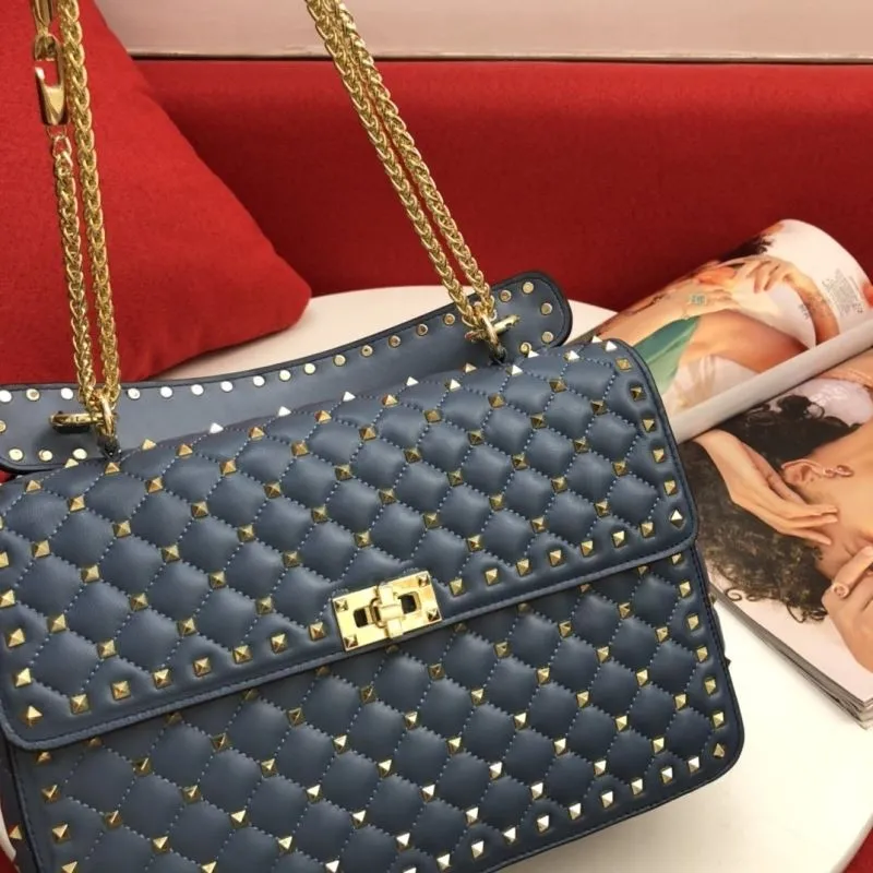 Valentino Blue Studded Satchel Bag V025 - Image 4