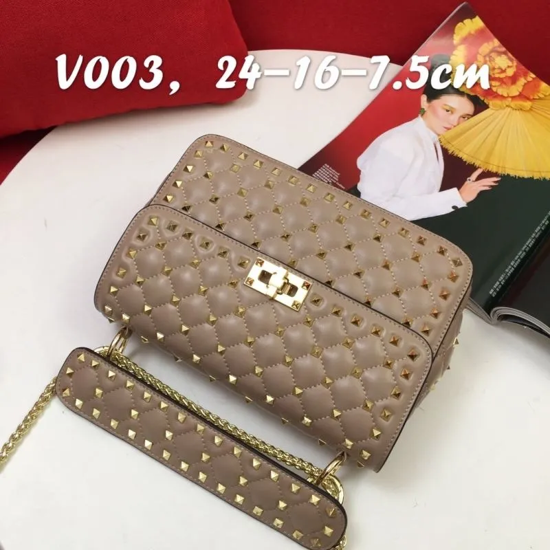 Valentino V003 Taupe Quilted Studded Satchel Bag - Image 3