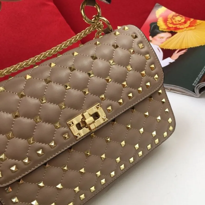 Valentino V003 Taupe Quilted Studded Satchel Bag - Image 4