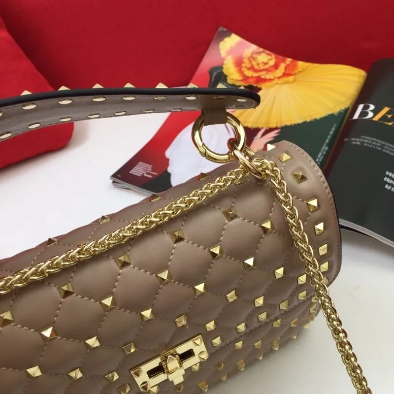 Valentino V003 Taupe Quilted Studded Satchel Bag - Image 5