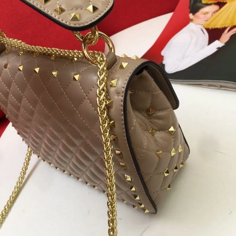 Valentino V003 Taupe Quilted Studded Satchel Bag - Image 6