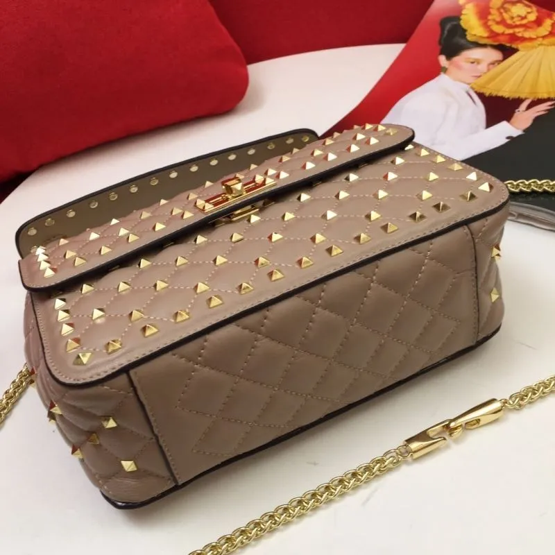 Valentino V003 Taupe Quilted Studded Satchel Bag - Image 7