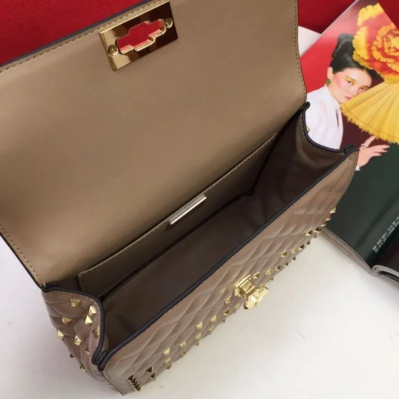Valentino V003 Taupe Quilted Studded Satchel Bag - Image 8