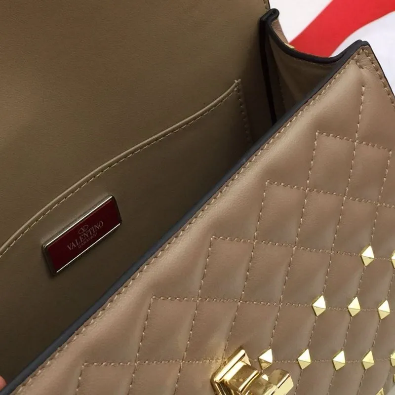 Valentino V003 Taupe Quilted Studded Satchel Bag - Image 9